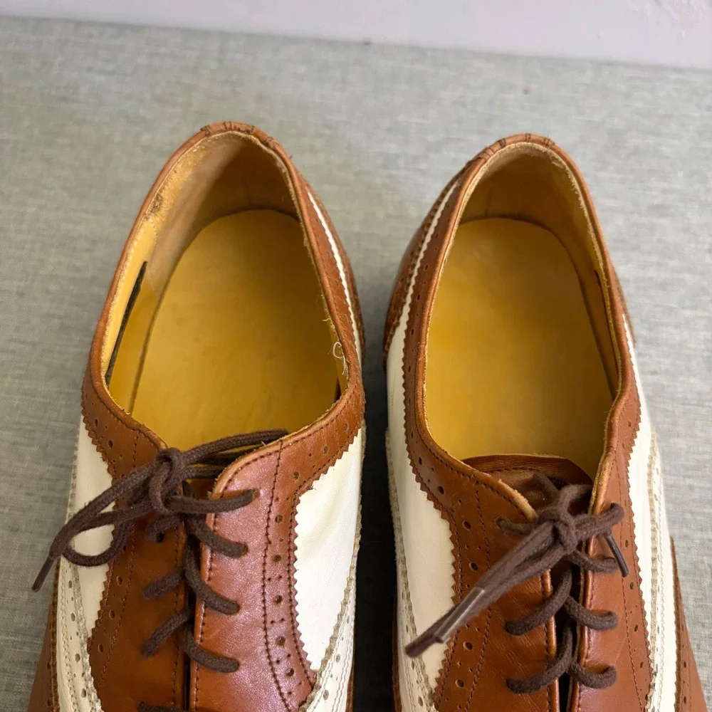 T.O. Dey Wingtip Oxfords Mens 10 Brown White Custom Made Spectator Vintage Shoes